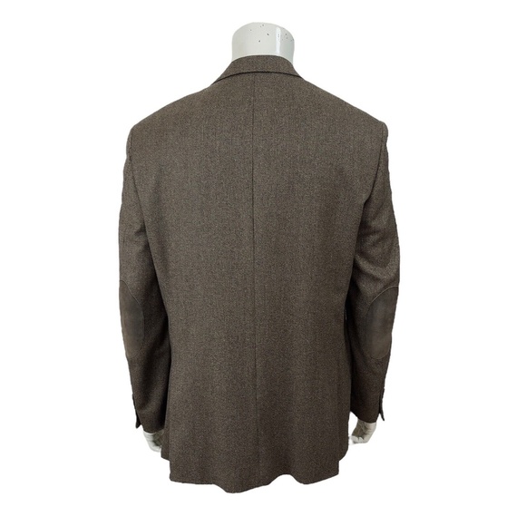 Andrew Fezza Brown Tweed Patch Elbow Blazer Wool Silk Nylon Blend Mens 44L - Picture 12 of 15